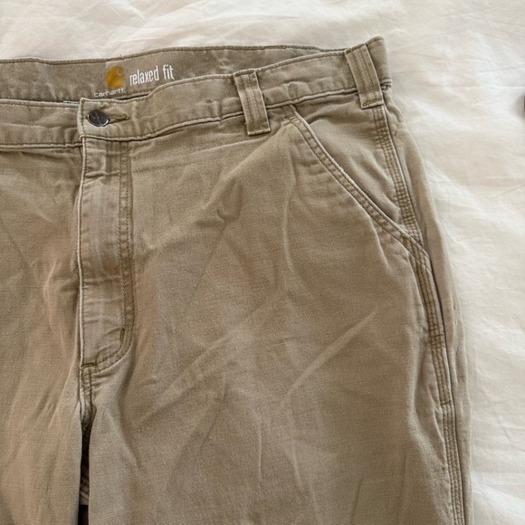 Carhartt Jeans Mens Brown Relaxed Fit Canvas Khaki Work Utility - Picture 9 of 11